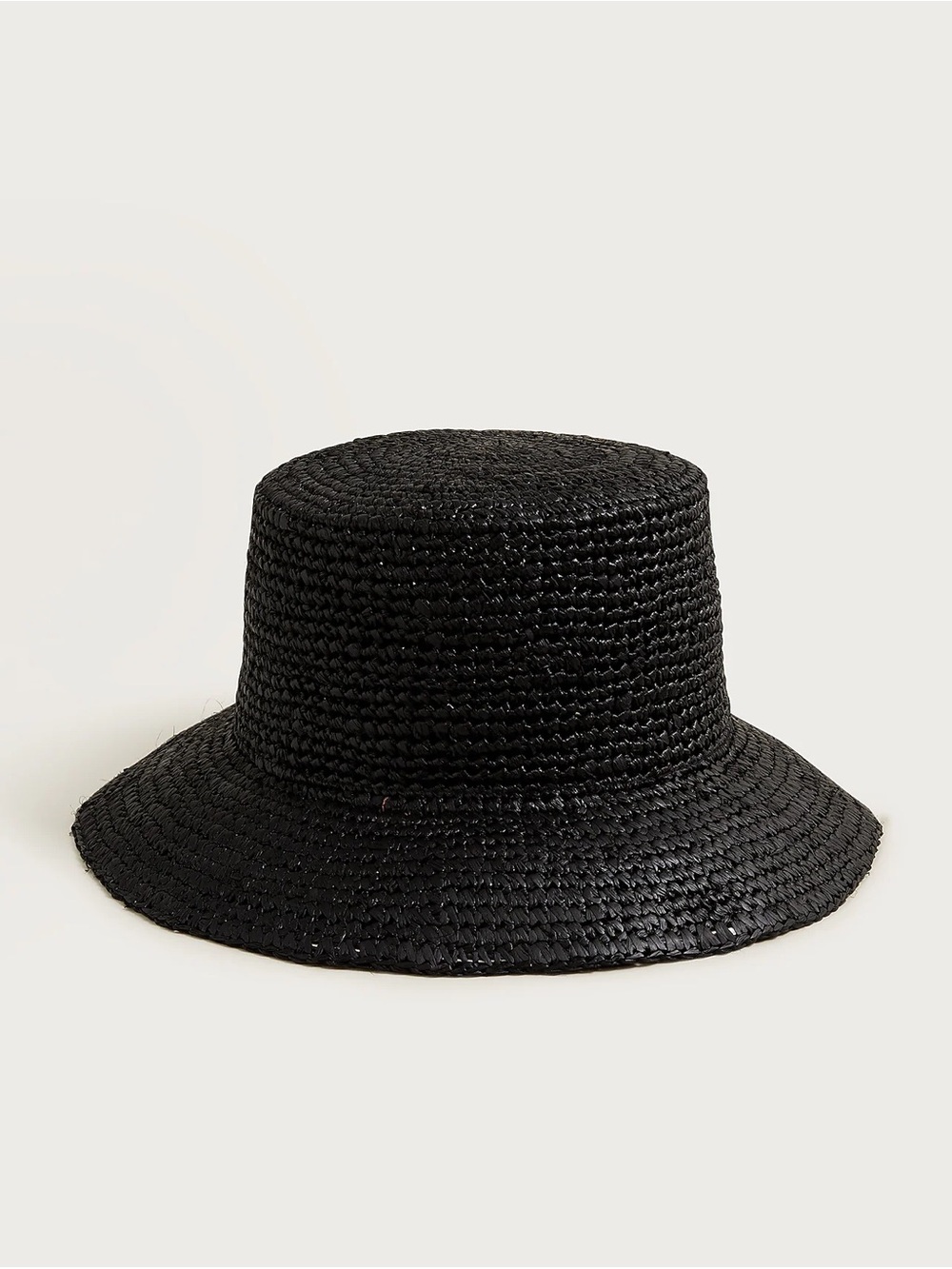 J.Crew Wide Brim Black Raffia Bucket Hat Small/Medium NWOT
